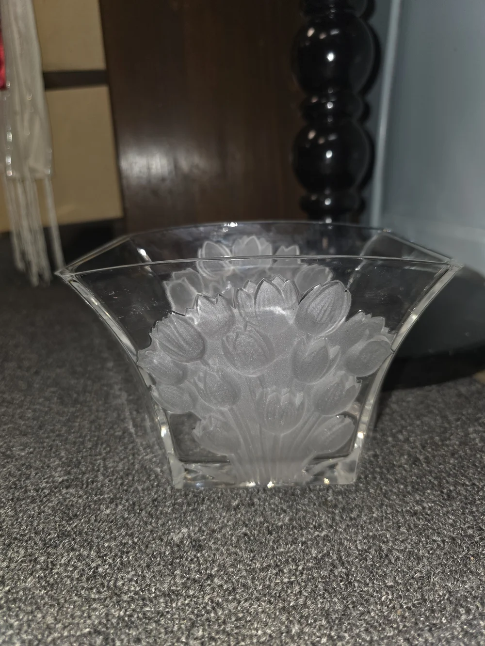 Telefloral Frosted Tulip Bohemian Czech Vase 24% Lead Crystal